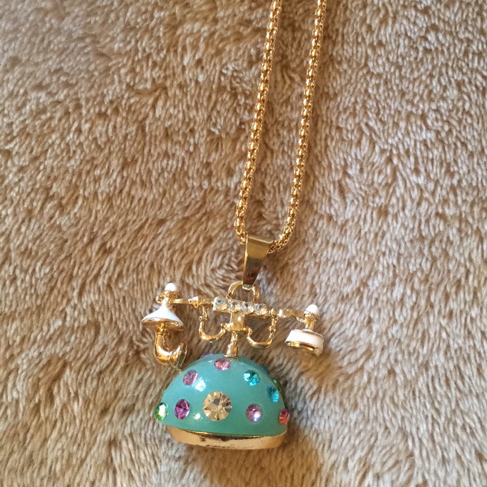 Telephone Crystal Necklace 27” gold Toned Chain - Picture 1 of 3